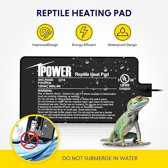 iPower 4 by 7-Inch 4W Reptile Heat Mat, LCD Digital Aquarium Thermometer, Under Tank Warmer Terrarium Heat Pad for Turtles Lizards Frogs and Other Small Animals, Multi Sizes iPower