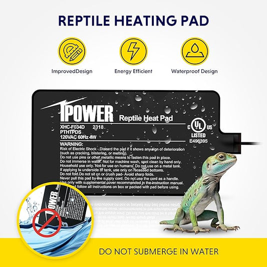iPower 4X7 Inch Reptile Heat Pad Under Tank Heater Terrarium Warmer Heating Mat for Turtles Lizards Frogs and Other Small Animals iPower