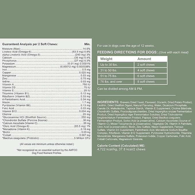 Chew + Heal All in 1 Dog Vitamin - 120 Soft Chew Treats - Chewable Multivitamin with Probiotics, Digestive Enzymes, for Skin and Coat, Hip and Joint Support - with Omega, Calcium - Made in The USA ChewHeal
