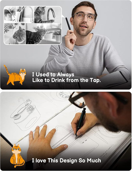 SOOFPET Cat Water Fountain: with 6pcs Carbon Filter + 3pcs Sponge - 108oz/3,2L Pet Water Fountain Stainless Steel - Cat Fountains for Drinking with Quiet Pump Dishwasher Safe Design Faucet-Shaped - PAWPICO