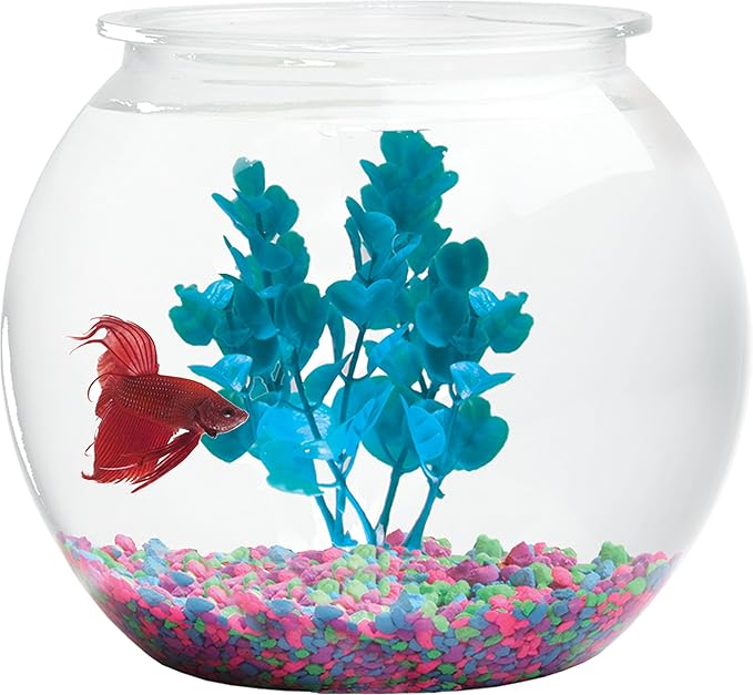 Aquatic Wonder 2 Gallon Fish Bowl, Round Crystal Clear Plastic is Break-Resistant and Light Weight. Ideal for Betta Fish Aquarium, Home décor and Party Drinks Hank+%26+Harley