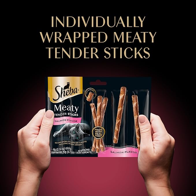 Sheba Meaty Tender Sticks Soft Cat Treats Salmon Flavor, 0.14 oz., 5 Count (Pack of 10) Sheba