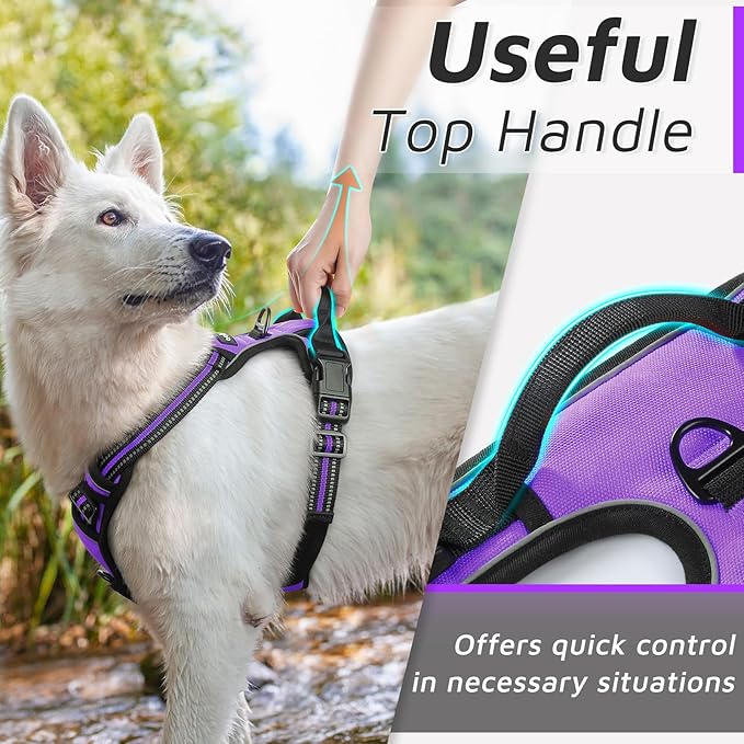 Eagloo Dog Harness Medium Sized Dog, No Pull Service Vest with Reflective Strips and Control Handle, Adjustable and Comfortable for Easy Walking, No Choke Pet Harness with 2 Metal Rings, Purple, M GoExplorewithEagloo