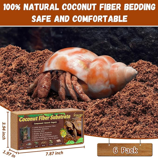 Legigo 6 Pack Compressed Coconut Fiber Substrate - 100% Organic Coconut Fiber Brick Bedding for Reptiles, Natural Coco Husk Substrate Terrarium Bedding for Snake, Hermit Crabs, Frogs, Tortoise, Gecko Legigo