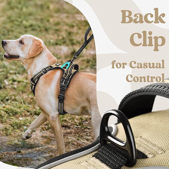 rabbitgoo Dog Harness Medium Sized, No Pull Pet Harness with 3 Buckles, Adjustable Soft Padded Pooch Vest with Instant Control Handle, Easy Walking Reflective Pet Vest for Medium Dogs, Beige, M rabbitgoo