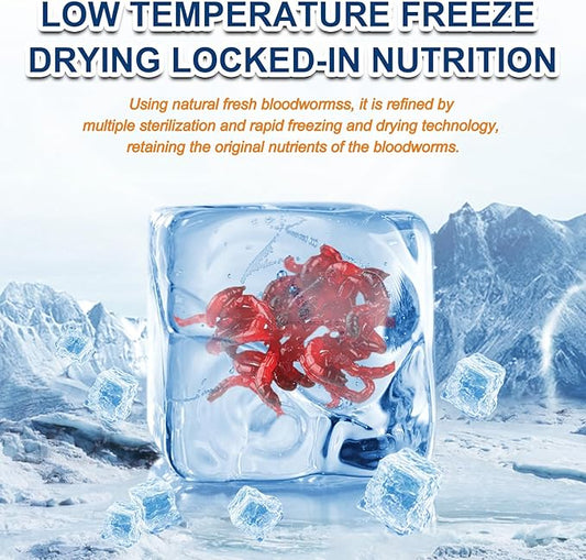 Freeze Dried Blood Worms for Fish 3 OZ - 100% Natural BloodWorms Fish Food for Freshwater Saltwater Tropical Fish Betta Cichlid Goldfish Guppy Capuca