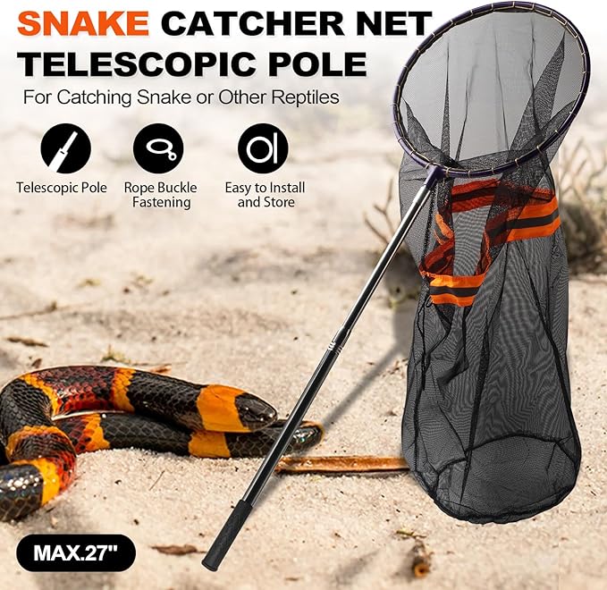 Snake Catcher Net, Rattlesnake Grabber Hnadling Tool, Reptile Catch Telescopic Pole Stick, Rattle Snake Removing and Catching Picker with 12" Ring, Extends to 40 Inches Professional+Heated+Jacket