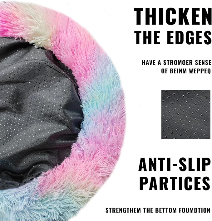 ShinHye Cat Bed Round Plush Fluffy Hooded Cat Bed Cave, Cozy for Indoor Cats or Small Dog beds, Soothing Pet Beds Doughnut Calm Anti-nxiety Dog Bed - Waterproof Bottom Washable (23×23inch, Multicolor) - PAWPICO