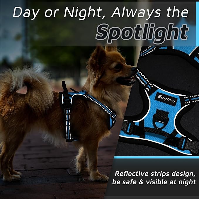 Eagloo Small Dog Harness No Pull, Service Vest with Reflective Strips and Control Handle, Adjustable and Comfortable for Easy Walking, No Choke Pet Harness with 2 Metal Rings, Sky Blue, XS GoExplorewithEagloo