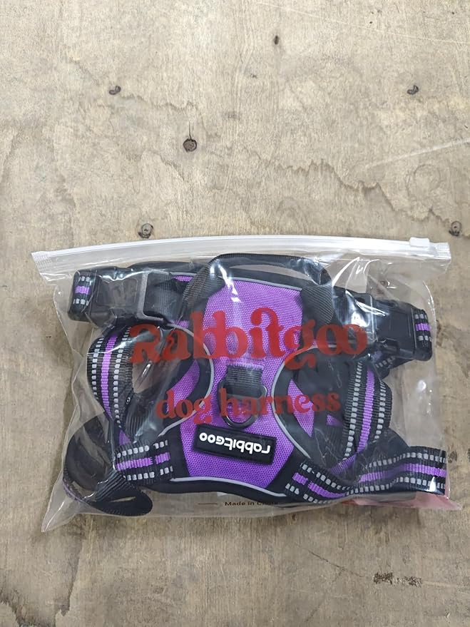 rabbitgoo Dog Harness No Pull with 2 Leash Clips, Adjustable Soft Padded, Reflective Oxford No Choke Pet Vest with Easy Control Handle for Large Dogs, Purple, L rabbitgoo