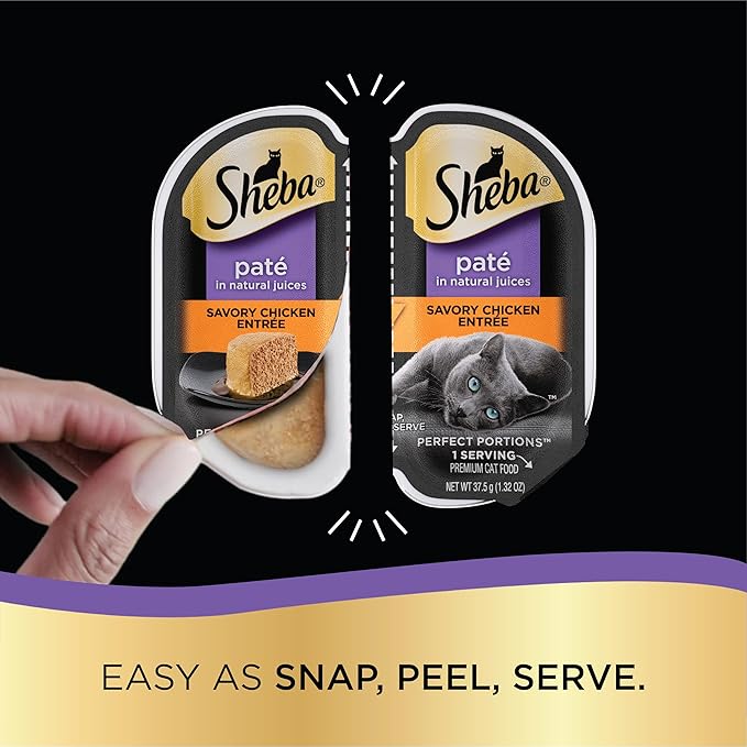 Sheba Perfect Portions Paté Wet Cat Food Variety Pack, Savory Chicken Entrée, Roasted Turkey Entrée, With Sustainable Salmon, and Tender White Fish & Tuna Entrée, 2.6 oz. Trays (48 Count, 96 Servings) - PAWPICO