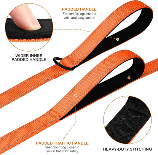 Joytale Dog Leash Heavy Duty for Large Dogs That Pull, Double Handle for Traffic Control, Double-Sided Reflective Leashes for Large Medium Dogs Night Safety, 5FT, Orange Joytale