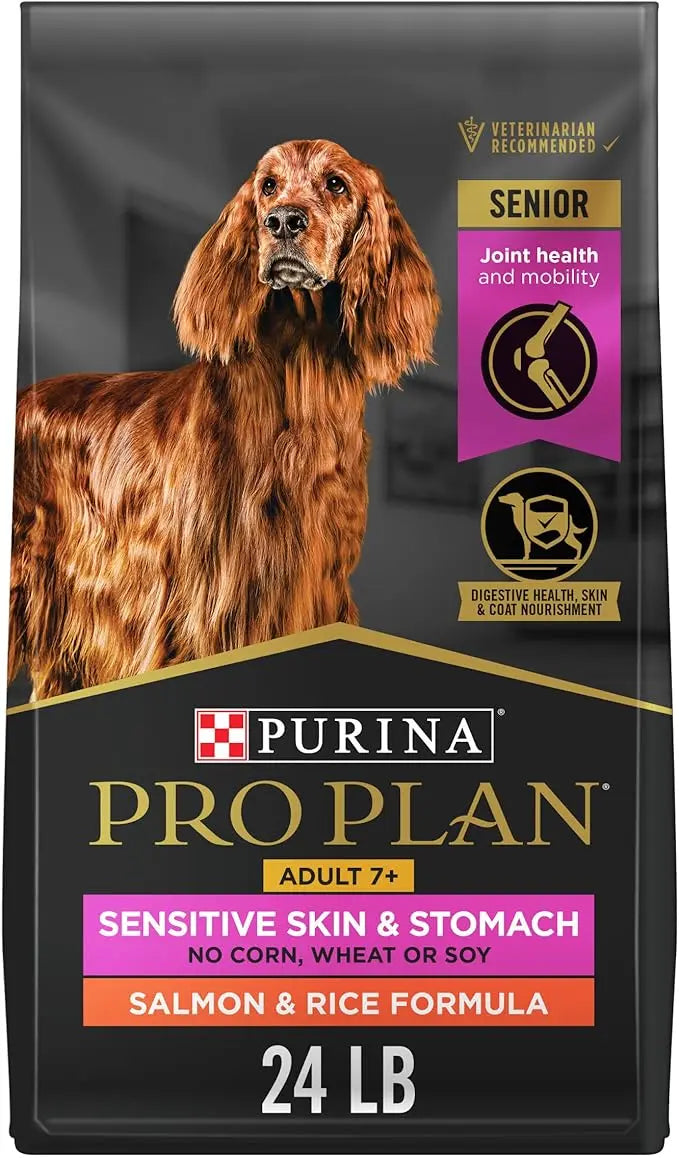 Purina Pro Plan Sensitive Skin and Stomach Dry Dog Food Senior Adult 7 Plus Salmon and Rice Formula - 24 lb. Bag - PAWPICO