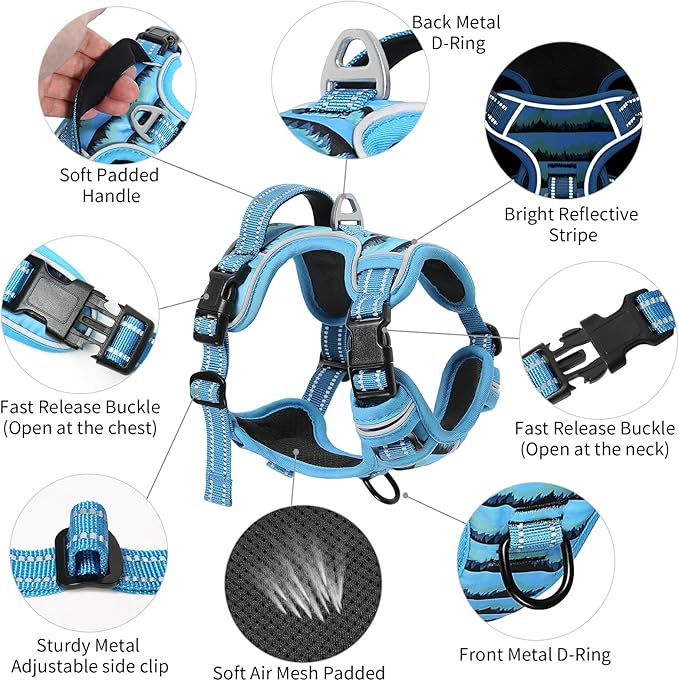 Timos Dog Harness for Lage Dogs No Pull,Front Clip Dog Walking Harness with Reflective Adjustable Soft Padded Vest and Easy Control Handle,No-Choke Pet Harness with 2 Metal Rings,Morning,L Timos