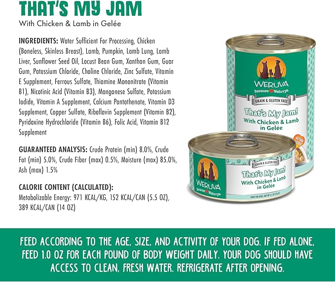 Weruva Classic Dog Food, That's My Jam! with Chicken & Lamb in Gelée, 5.5Oz Can (Pack of 24) - PAWPICO
