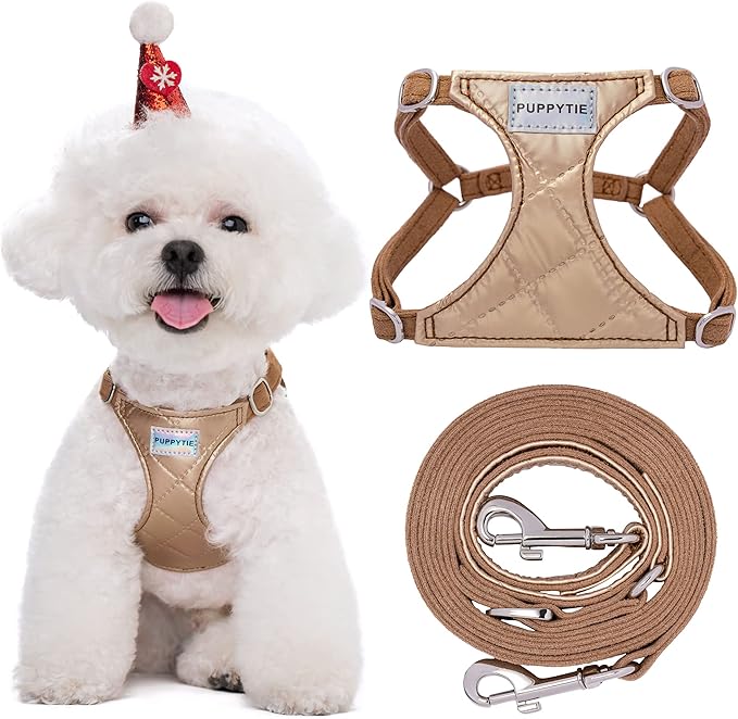 Puppytie No Pull xs Dog Harness with Multifunction Dog Leash,Soft Adjustable No Choke Escape Proof Pet Harness Vest,Glossy Oat Brown,XXS Puppytie