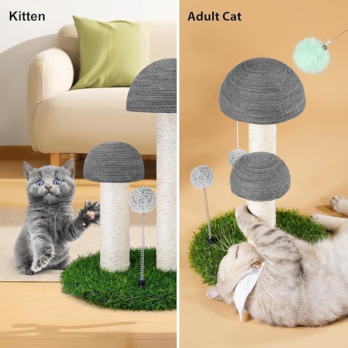 Odoland Cat Scratching Post Mushroom Natural Sisal Board Scratcher for Kitten Health and Good Behavior, Furniture Scratch Deterrent Accessories for Cats and Kitten Hrey - PAWPICO