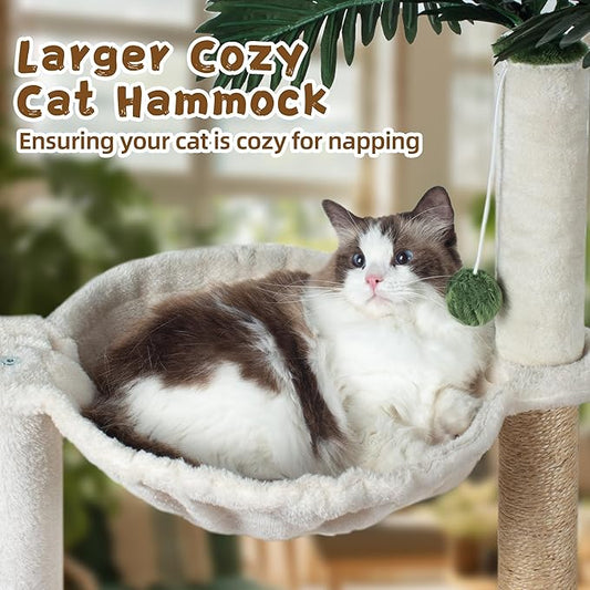Cat Scratching Post 30 Inches Small Cat Tree Tower with Two Cat Hammock, Double Cat Hammock with Cat Toy Wooden Interactive, Cat Condo for Kitten and Adults Cat - PAWPICO
