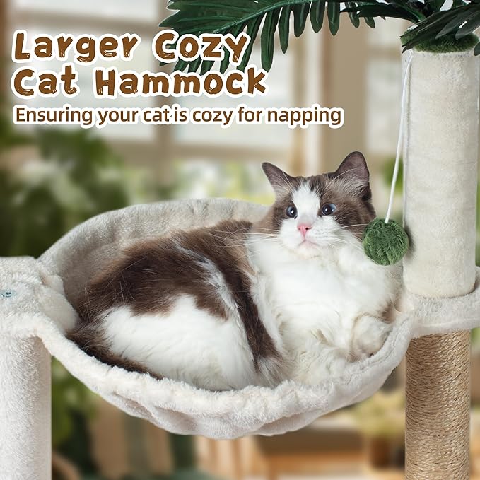 Cat Scratching Post 30 Inches Small Cat Tree Tower with Two Cat Hammock, Double Cat Hammock with Cat Toy Wooden Interactive, Cat Condo for Kitten and Adults Cat - PAWPICO