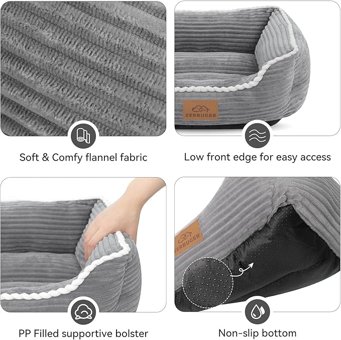 Cat Dog Bed for Pets, Rectangle Pet Bed Gift for Puppy and Kitten, Machine Washable Calming Fluffy Pet Couch Sofa for Indoor Outdoor, Portable Soft Cat Bed with Non-Slip Bottom (Small, Grey) - PAWPICO