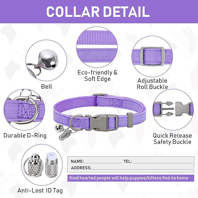 GAMUDA Small Pet Harness Collar and Leash Set, Step in No Chock No Pull Linen Fabric Soft Mesh Dog Vest Harnesses Reflective for Dogs Puppy Cats Kitten Rabbit (Purple, S) GAMUDACollarsCollection