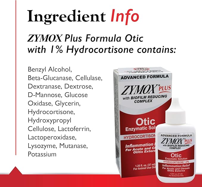 Zymox Advanced Formula Otic Plus Enzymatic Ear Solution for Dogs and Cats with 1% Hydrocortisone, 1.25oz ZYMOX