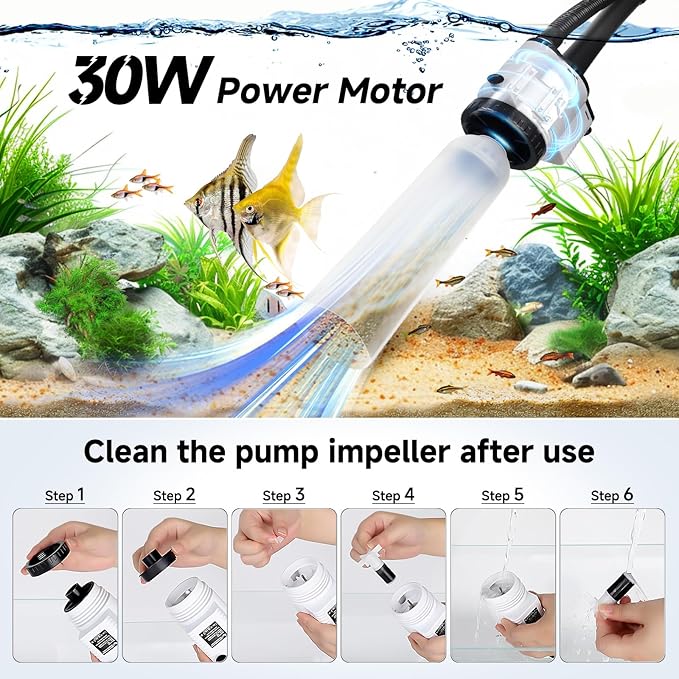 AQQA Fish Tank Cleaner,8-in-1 Electric Aquarium Gravel Vacuum,Clean Sewage+Wash Gravel Sand+Suction Stool+Filter+Water Changer+Water+Water Circulation+Dissolved Oxygen for Turtle Fish Tank 30W/480GPH AQQA