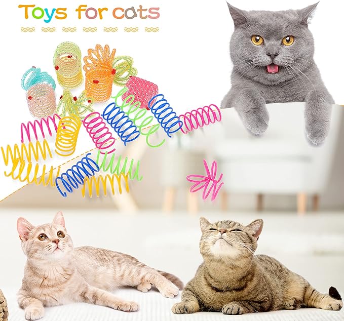 30 Pieces Cat Springs Cat Spiral Toys Cat Fetch Chew Toy Kitten Pet Plastic Coil Spiral Springs for Kitten Bouncing Play Training, 2 Styles - PAWPICO