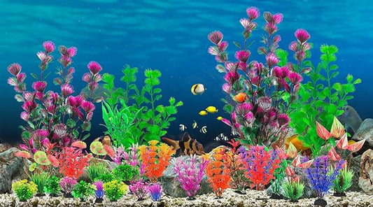CousDUoBe 30Pcs Aquarium Plants, Fish Tank Accessories Artificial Aquatic Plants,Full Set of Fish Tank Decorations, Various Sizes CousDUoBeAquariumfishtankdecoration