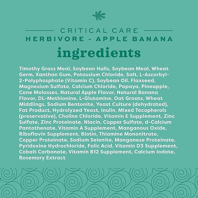 Oxbow Critical Care Herbivore - Nutritionally Complete Feeding Assist Formula for Small Animals & Pets - Critical Care Herbivore Apple-Banana (454g) OxbowAnimalHealth