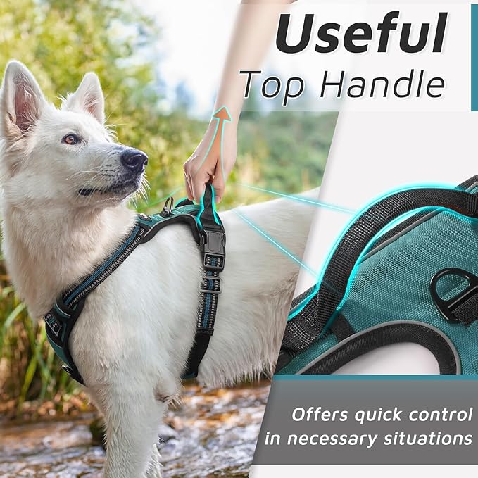 Eagloo Dog Harness Medium Sized Dog, No Pull Service Vest with Reflective Strips and Control Handle, Adjustable and Comfortable for Easy Walking, No Choke Pet Harness with 2 Metal Rings, Dark Green, M GoExplorewithEagloo