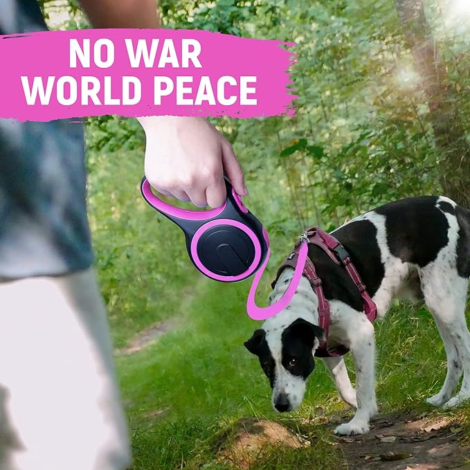 10 FT Retractable Dog Leash with No Tangle for Dog up to 33lbs, One-Handed Brake, with Non-Slip Handle, Strong Nylon Tape for Small and Medium Dogs LIEVUIKEN