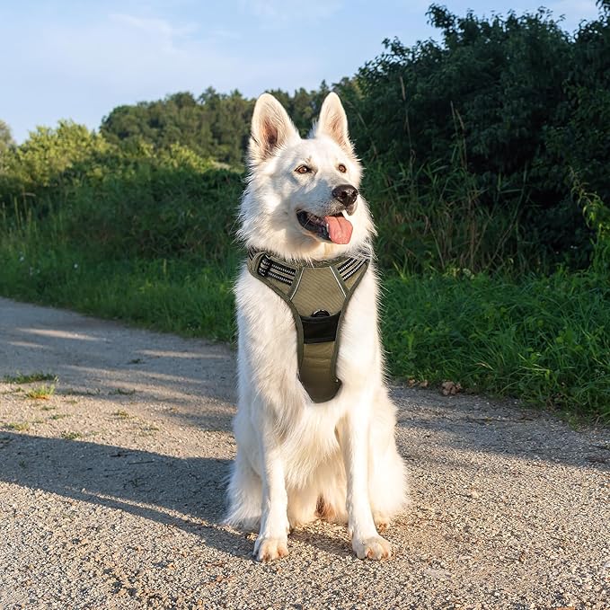 Eagloo Dog Harness Large Breed, No Pull Service Vest with Reflective Strips and Control Handle, Adjustable and Comfortable for Easy Walking, No Choke Pet Harness with 2 Metal Rings, Brown, XL GoExplorewithEagloo
