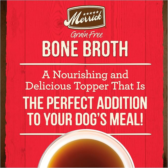 Merrick Grain Free Bone Broth, Premium Human Grade And Gluten Free Dog And Cat Food Topper Pouches, Beef - 7 oz. Pouch - PAWPICO