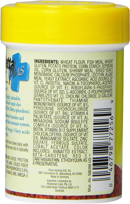 TetraBetta PLUS Floating Mini Pellets, Fish Food With Natural Color Enhancer, 1.2 ounces Tetra