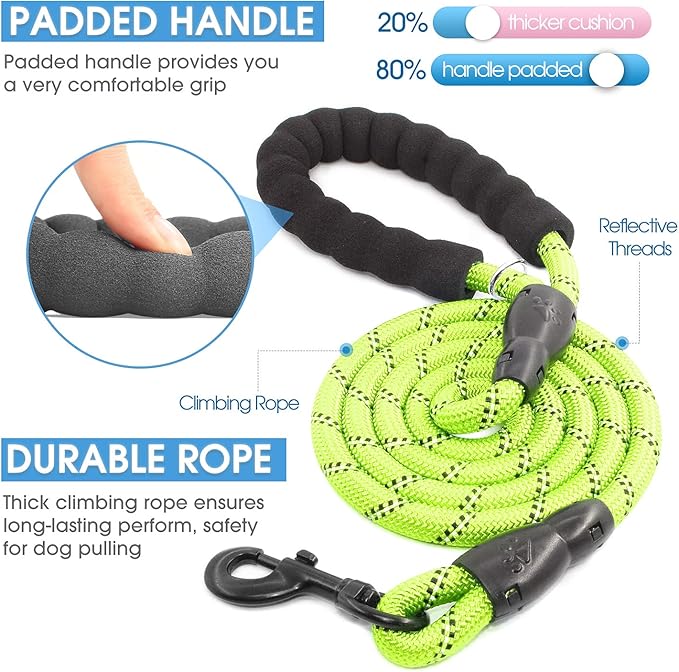 BAAPET 2/4/5/6 FT Dog Leash with Comfortable Padded Handle and Highly Reflective Threads for Small Medium and Large Dogs (4FT-1/2'', Green) BAAPET