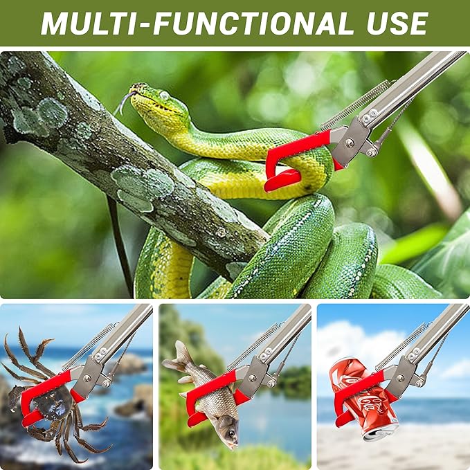 60" Professional Snake Tongs Heavy Duty Reptile Rattle Snake Catcher Wide Jaw Handling Tool Stainless Steel Collapsible Grabber Outdoor Catch Tool with Non-Slip Grip Handle (60inch/150cm) COYXiCE