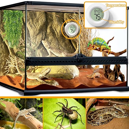 2 PCS White Reptile Thermometer and Humidity Gauge for Bearded Dragon Tank Accessories, Reptile Tank Accessories for Jumping Spider, Leopard Gecko, Hermit Crab, Gecko, Ball Python, Lizard BSRESIN