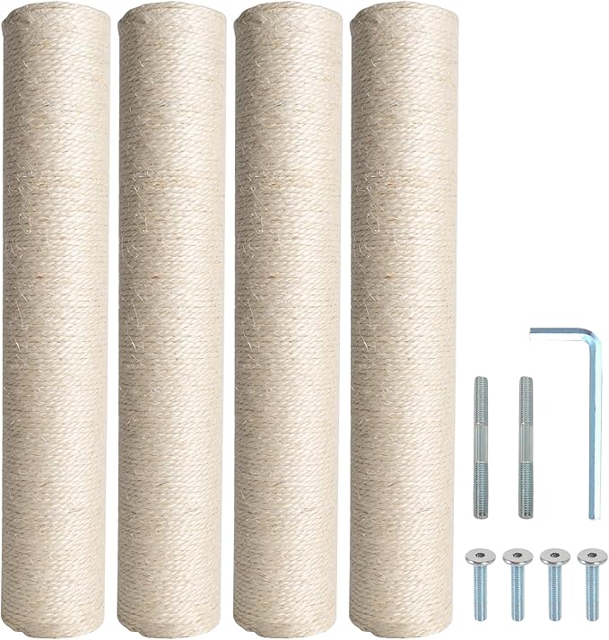 Dimaka Cat Scratching Post Replacement Pole, Cardboard and Sisal (Beige-4 Posts, 15.7 in/ 40 cm) - PAWPICO