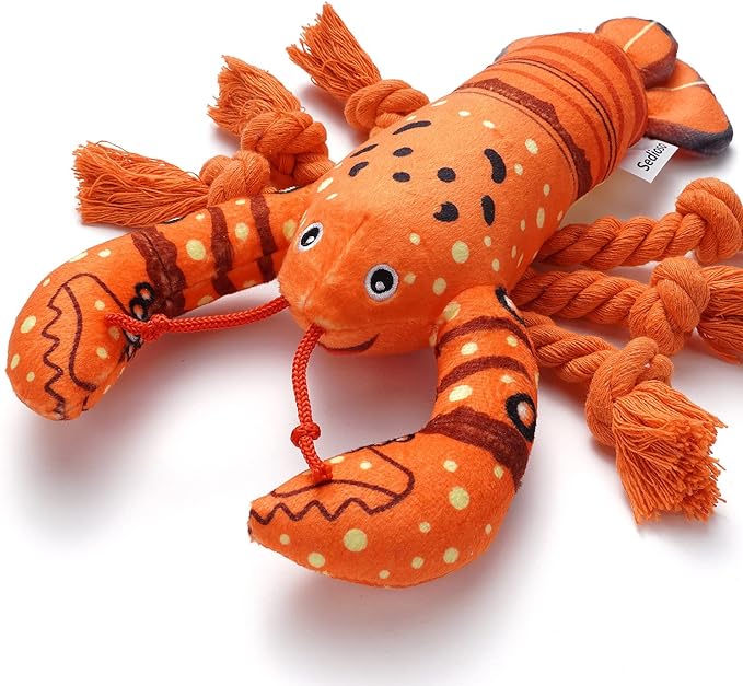 Sedioso Dog Toys, Dog Plush Toy for Large Breed, Cute Squeaky Dog Toys with Crinkle Paper, Dog Chew Toys for Puppy, Small, Middle, Big Dogs (Lobster) - PAWPICO