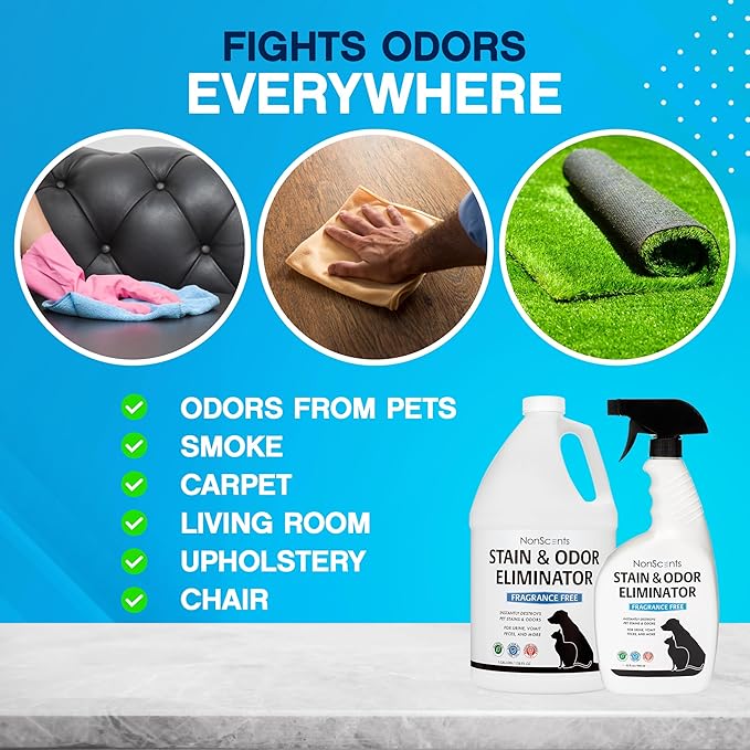 NonScents Stain & Odor Eliminator Spray for Strong Odor - 32 oz - Pet Odor Eliminator for Home - Carpet Stain Remover for Cats and Dog Pee - Cat Urine Destroyer - Carpet Cleaner Spray - PAWPICO