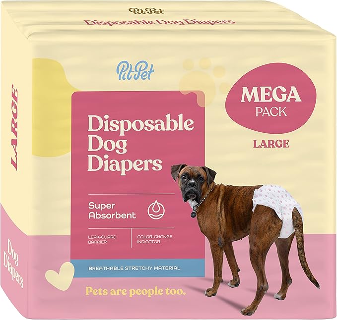 Comfortable Female Dog Diapers - 12-Pack Super Absorbent Disposable Doggie Diapers - FlashDry Gel Technology & Wetness Indicator - Leakproof Diapers for Dogs in Heat, Excitable Urination, Incontinence - PAWPICO