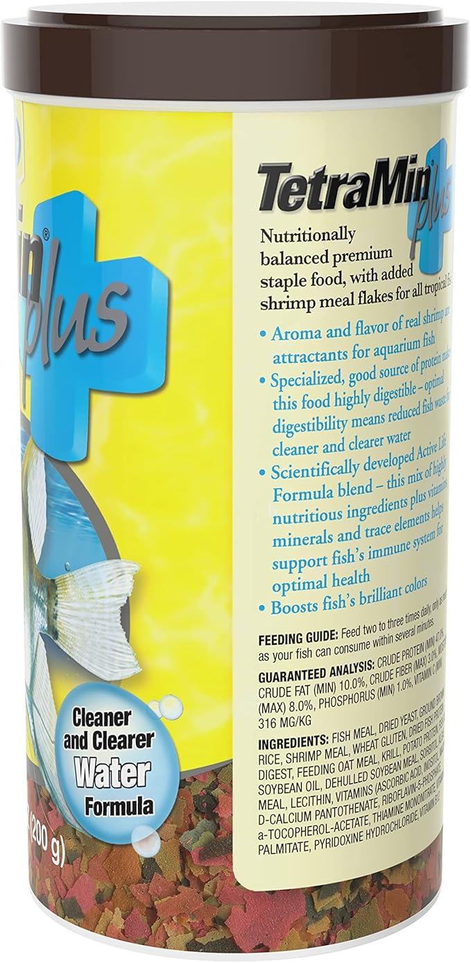TetraMin Plus Tropical Flakes, Cleaner and Clearer Water Formula 7.06 Ounce (Pack of 1) Tetra