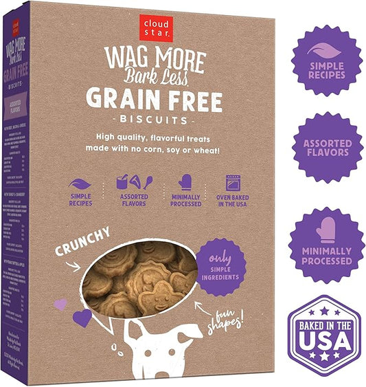 Cloud Star Wag More Bark Less Crunchy Grain Free Dog Treats, Assorted Flavors, 14 oz. Box - PAWPICO