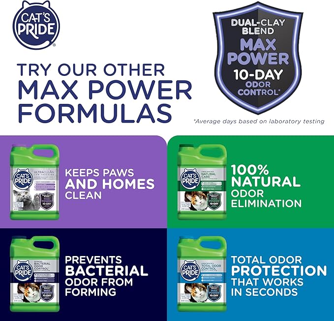 Cat's Pride Max Power: Natural Care - Up to 10 Days of Powerful Odor Control - 100% Natural Odor Elimination - Hypoallergenic - 99% Dust Free - Multi-Cat Clumping Litter, Unscented, 15 Pounds - PAWPICO