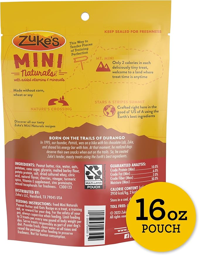 Zuke's Mini Naturals Training Dog Treats Peanut Butter and Oats Recipe - 16 Oz Bag - PAWPICO