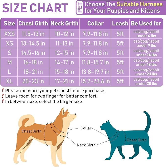 GAMUDA Small Dog Harness Collar and Leash Set, Step in No Chock No Pull Soft Mesh Adjustable Dog Vest Harnesses Plaid Reflective for Dogs Puppy Cats Kitten Rabbit (Purple Flower, L) GAMUDACollarsCollection