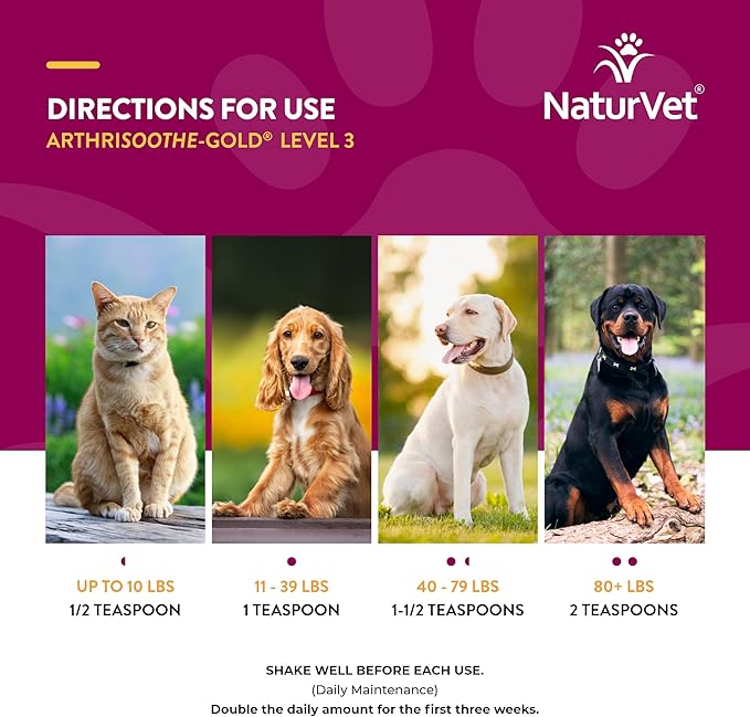 NaturVet – ArthriSoothe-Gold Advanced Care Liquid | Level 3 Advanced Joint Care | Supports Healthy Hip & Joint Function | Enhanced with Glucosamine, MSM & Chondroitin | For Dogs & Cats | 16 oz Liquid NaturVet