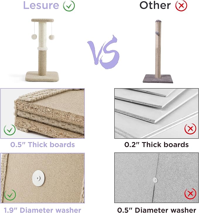 Lesure Small Cat Scratching Post - Premium Sisal Rope Highly Resistant Carpet Cute Scratching Posts for Indoor Kittens, Sturdy Small Cat Scratch Pole with Hanging Ball, Beige(22.5 inch) - PAWPICO