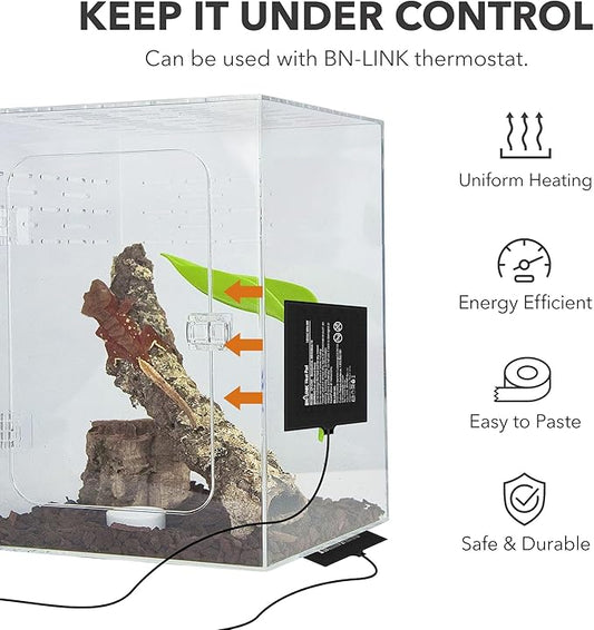 BN-LINK Reptile Heating Pad Electric Indoor Under Tank Terrarium Heating Mat Waterproof for Turtles, Lizards, Frogs, and Other Reptiles, 6" X 8" BN-LINK